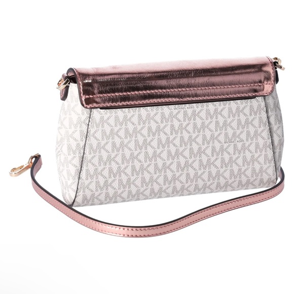 Michael Kors Jet Set MD Convertible Pouchette Crossbody Vanilla MK Pink Metallic - Picture 6 of 12